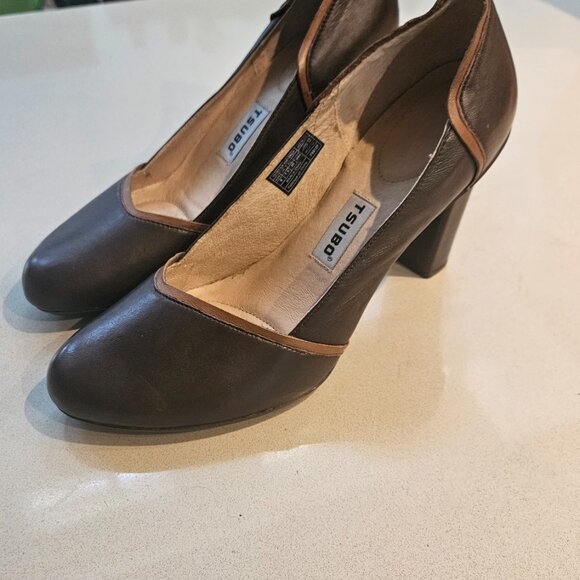 TSUBO Women's Brown Leather 4-inch Pumps with Tan Trim - Picture 2 of 14